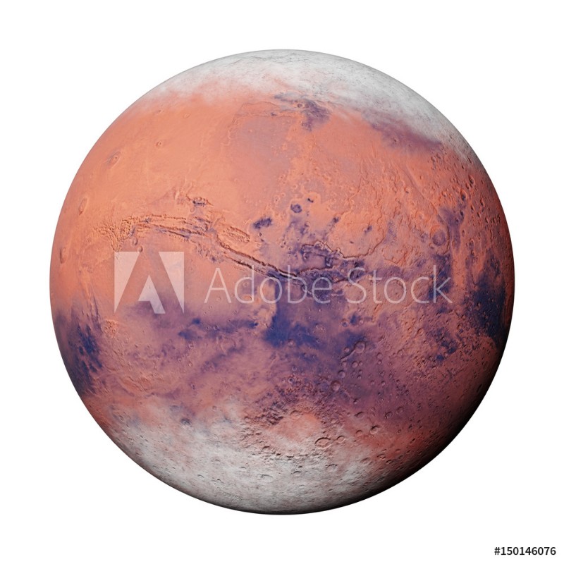 Wall mural Planet Mars during the Martian winter isolated on white ...