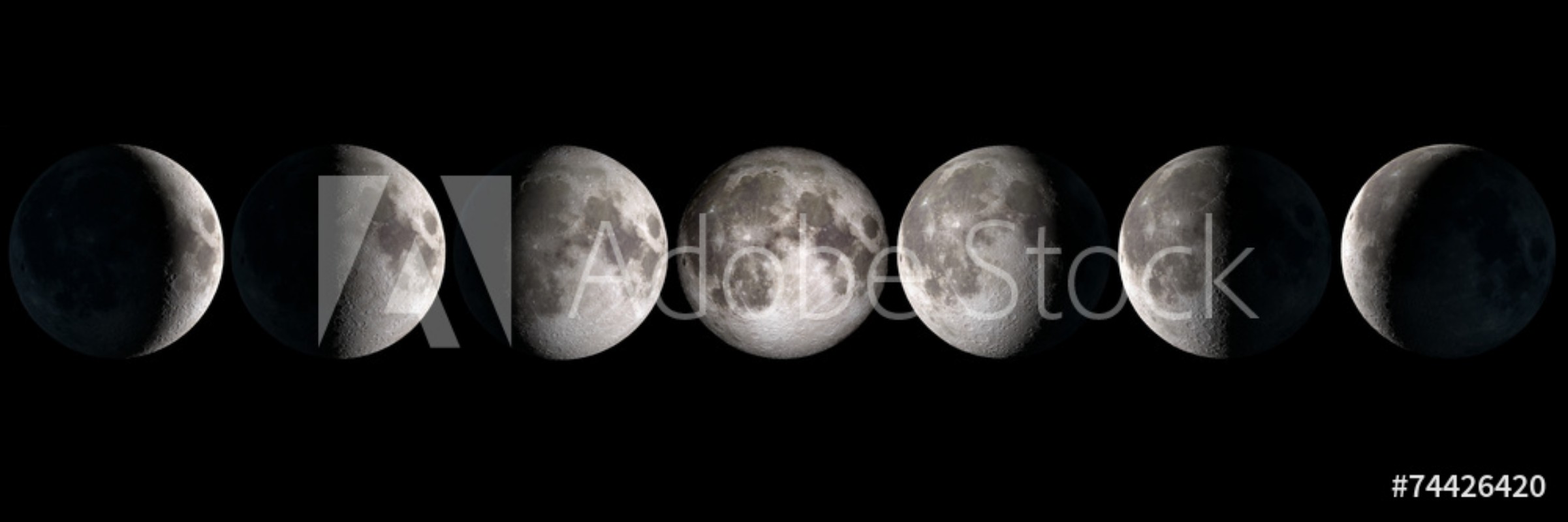 Mural de parede Moon phases panoramic collage elements of this image ...