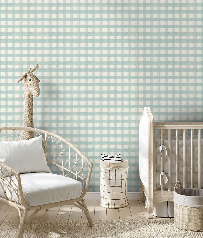 Slika Watercolour Gingham Soft Teal - 13293