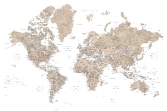 Picture of Detailed world map with cities, Abey