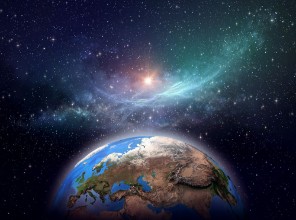 Bild på Jorden i kosmiskt rum