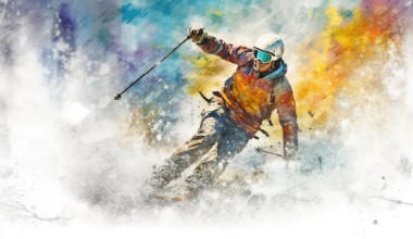 Picture of Skier Jumping on a Snowy Mountain