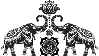 Bild på Stylized decorated elephants and lotus flower