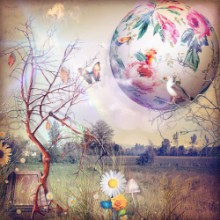 Afbeeldingen van Dreams countryside with magic mushroom