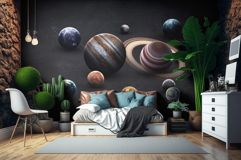 Picture of High resolution images presents planets of the solar system on chalkboard This image elements furnished by NASA