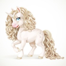 Bild på Cute fabulous white unicorn with golden mane isolated on a white
