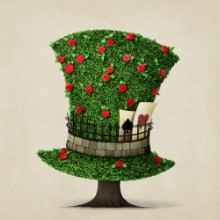 Picture of Fantasy green hat in the shape of  tree with flowers