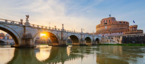 Picture of Holy Angel Bridge over the Tiber River in Rome at sunset