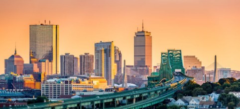 Picture of Tobin bridge Zakim bridge and Boston skyline panorama at sunset