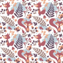 Afbeeldingen van Seamless cute autumn pattern made with fox bird flower plant leaf berry heart friend floral nature acorn Rowan mushroom wild