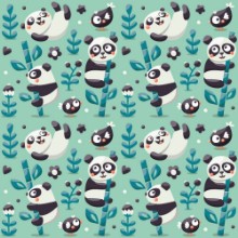 Picture of Seamless cute pattern with Panda and bamboo plants jungle bird berry flowers