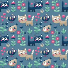 Afbeeldingen van Seamless cute winter pattern made with cats flowers plants footmark hearts berries