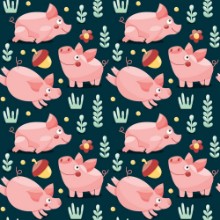 Picture of Seamless pattern with pigs plants and acorn