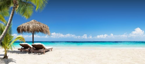 Image de Chairs And Umbrella In Tropical Beach - Seascape Banner
