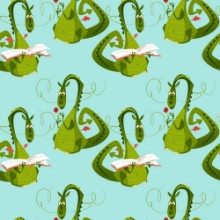 Bild på Dragons with a flower and a book Diada de Sant Jordi the Saint Georges Day Seamless background pattern 