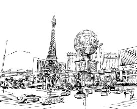 Afbeeldingen van Las Vegas city hand drawnUSA Nevada Street sketch vector illustration
