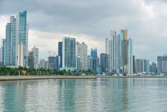 Picture of Coastline of Panama City with buildings on the oceanfront Pacific coast of Panama Central America