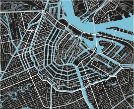 Picture of Black and white vector city map of Amsterdam with well organized separated layers