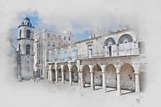 Picture of Old Havana Cuba watercolor