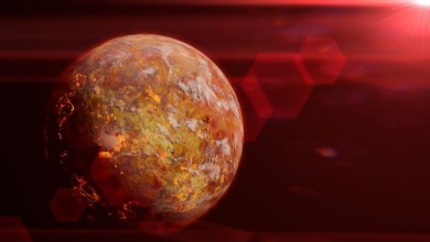 Bild på Alien planet with lava streams lit by a red sun