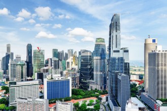 Afbeeldingen van Scenic view of skyscrapers in downtown Singapore