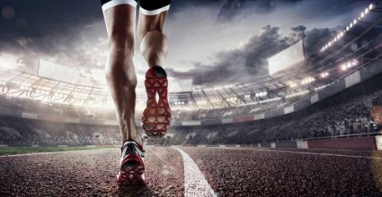 Image de Sports background Runner feet running on stadium closeup on shoe Dramatic picture