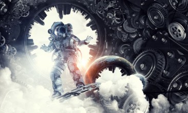 Bild på Spaceman on flying board Mixed media