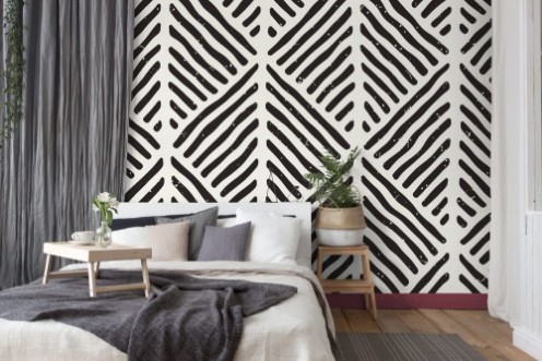 Bild på Seamless geometric doodle lines pattern in black and white Adstract hand drawn retro texture