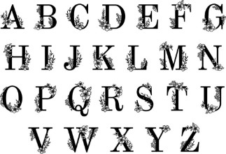 Afbeeldingen van Floral ornate letters Ornamental flowers monogram vintage font and flower sprigs ornaments alphabet vector illustration set