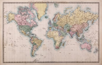 Picture of Old Antique World Map on Mercators Projection