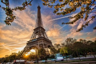 Picture of Eiffel Tower against sunrise  in Paris France