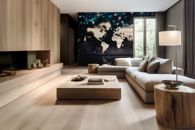 Bild på World Map Silver City Light Shine Bokeh 3D Background