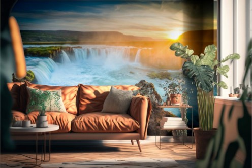 Picture of Iceland Godafoss at sunset beautiful waterfall long exposure