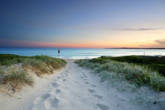 Picture of Sandy beach trail at dusk sundown Australia