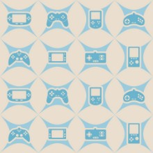 Afbeeldingen van Seamless background with game consoles for your design