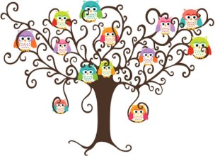 Image de Colorful owls in pretty tree