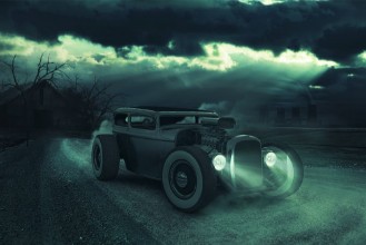 Picture of Hotrod in dramatischer Nacht
