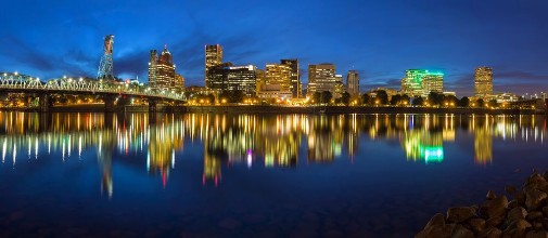 Bild på Portland Skyline during Blue Hour Panorama