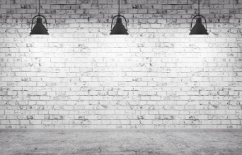Bild på Brick wall concrete floor and lamps  background 3d render