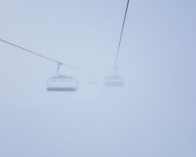 Ski Lift in Fog in Dalarna - f1901691 photowallpaper Wallpassion