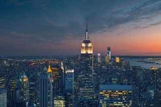 Aerial View of Manhattan at Sunset - f5351144 photowallpaper Wallpassion