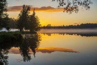 Foggy Lake at Sunset photowallpaper Wallpassion