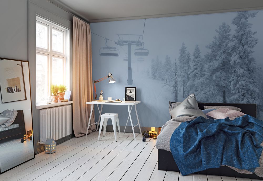 Foggy Ski Lift in Idre photowallpaper Wallpassion