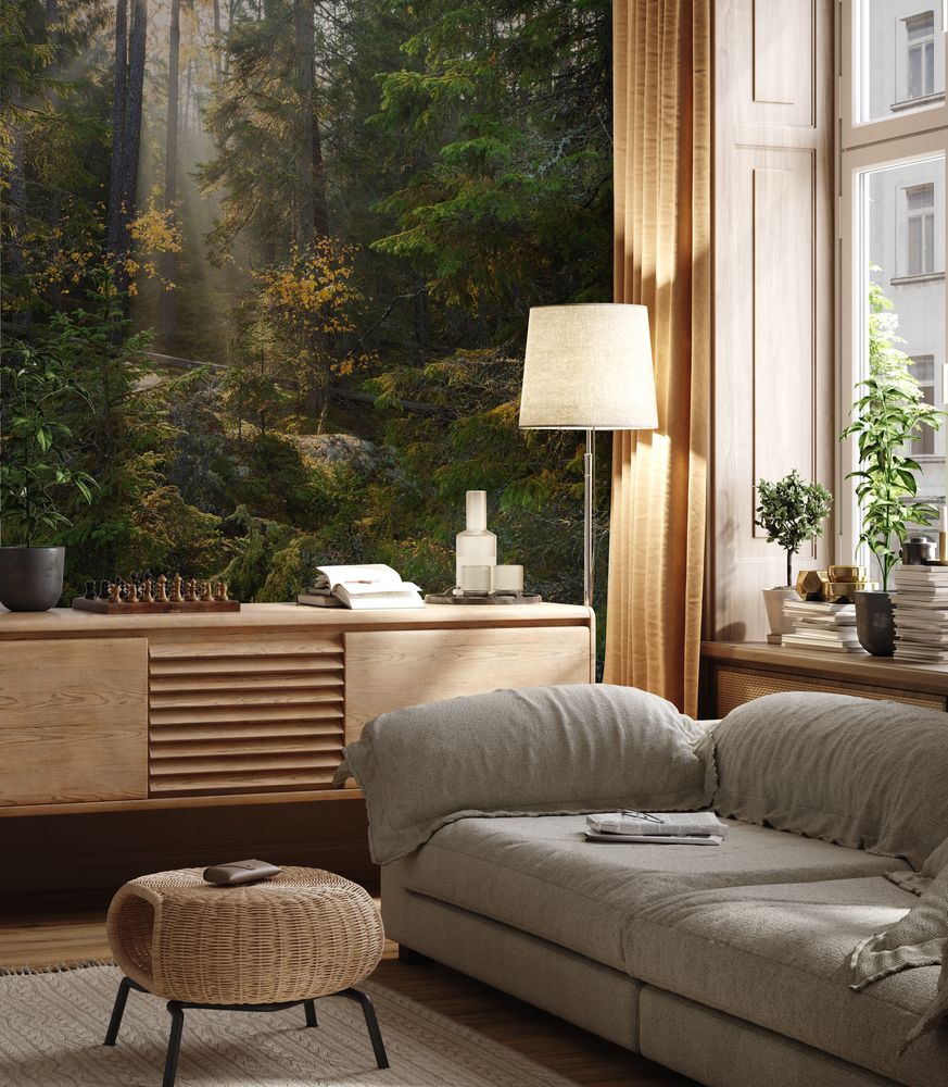 Sunbeams Breaking Through the Forest photowallpaper Wallpassion