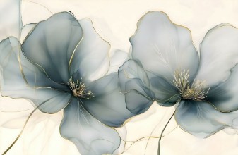 Arty big flowers in gold photowallpaper Wallpassion