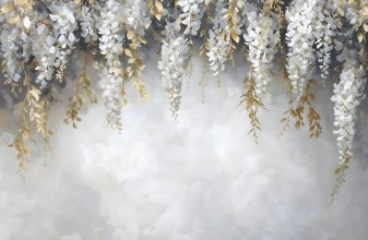 Flower rain in grey photowallpaper Wallpassion