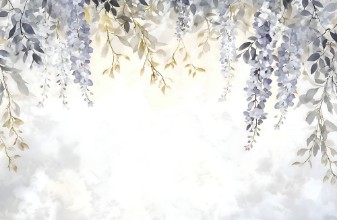 Haning flowers in blue and beige photowallpaper Wallpassion