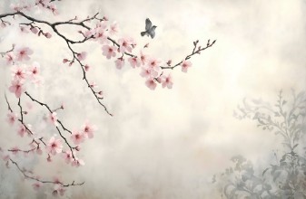 Bird in cherry blossom photowallpaper Wallpassion
