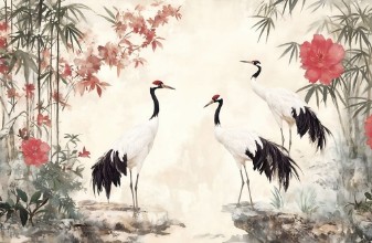 Cranes in forest photowallpaper Wallpassion