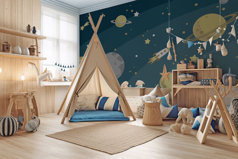 Graphic illustration on Space Theme photowallpaper Wallpassion